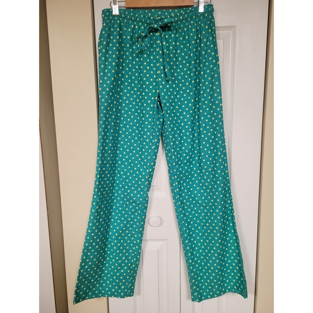 EXIST Polka Dot Flannel PJ Pants Lounge Sleepwear Teal Yellow Womens Size S NWOT